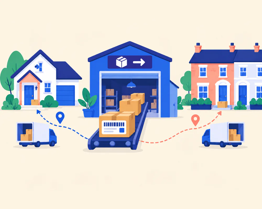 Illustration of Amazon parcels shipping to customers in the US and UK